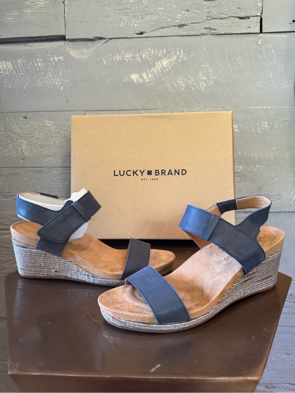 Lucky Brand Navy Suede Wedge Sandals